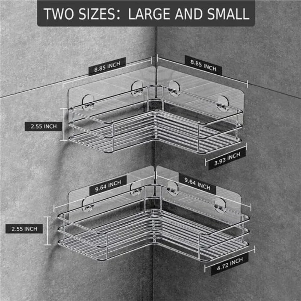 Adhesive Corner Shower Caddy Shelf Basket Rack with Hooks,Rust Proof Shelf